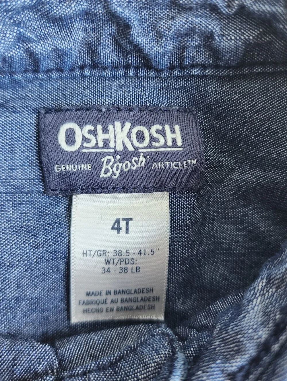 Lot Of 3 Boys Osh Kosh Place Shirt Blue Denim Yellow Plaid Button Toddler Sz 4T